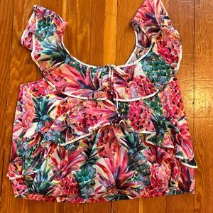 NWT J. Crew Ratti Tank‎ Top Ruffle Tropical Pineapple Size 14 Pink Blouse